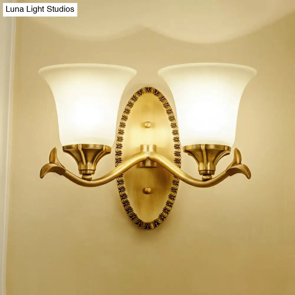 Traditional Brass Wall Sconce With Milky Glass Shade For Living Room