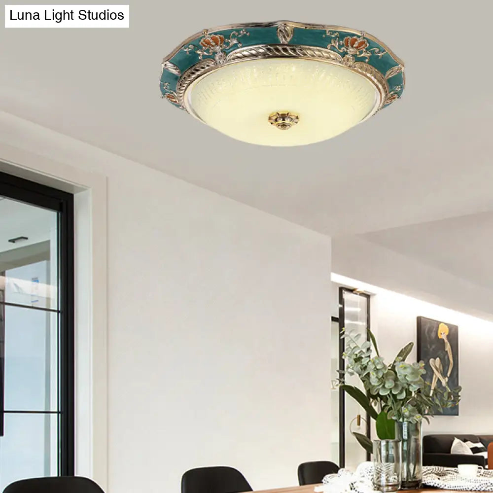 Traditional Crown Resin Flush Light Fixture - Led Flushmount Lighting In Apricot/Green Bedroom