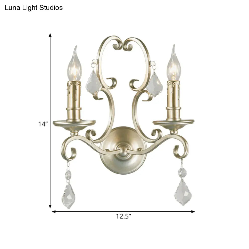 Traditional Crystal Candlestick Rust/Aged Silver Wall Sconce Light Fixture - Elegant Living Room