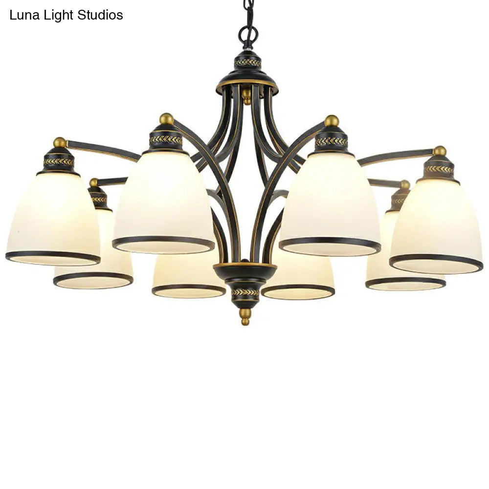Traditional Dining Room Chandelier - Suspension Pendant Light With White Bell Glass Shade