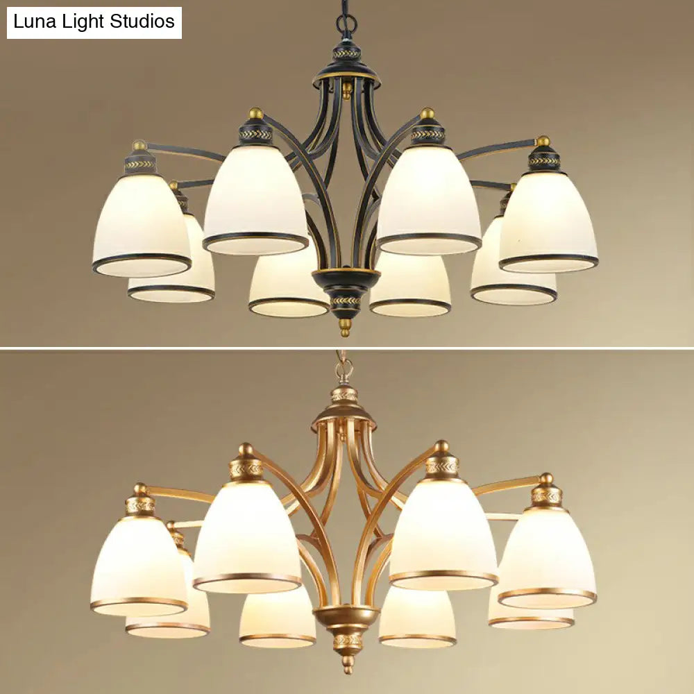 Traditional Dining Room Chandelier - Suspension Pendant Light With White Bell Glass Shade