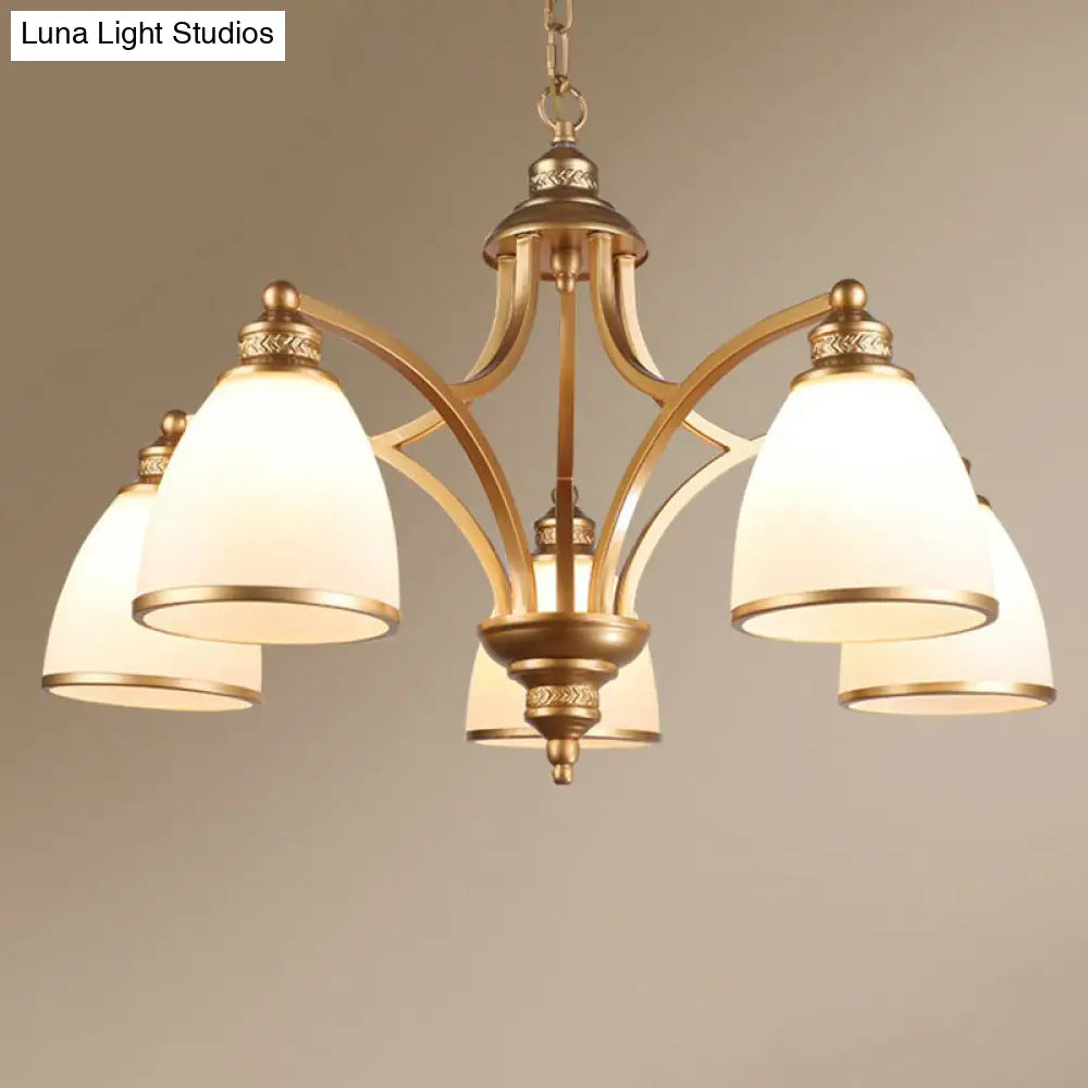 Traditional Dining Room Chandelier - Suspension Pendant Light With White Bell Glass Shade