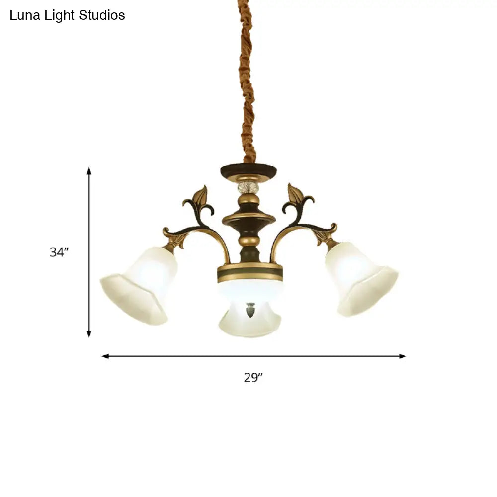 Traditional Flared Frosted Glass Ceiling Light Chandelier - 3/6 Lights Brass Finish