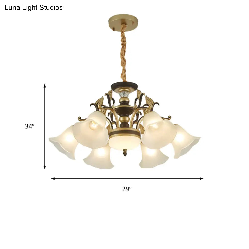 Traditional Flared Frosted Glass Ceiling Light Chandelier - 3/6 Lights Brass Finish