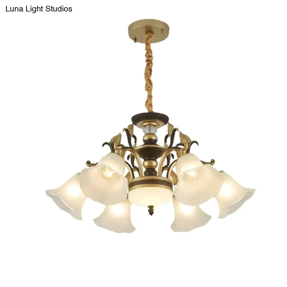 Traditional Flared Frosted Glass Ceiling Light Chandelier - 3/6 Lights Brass Finish