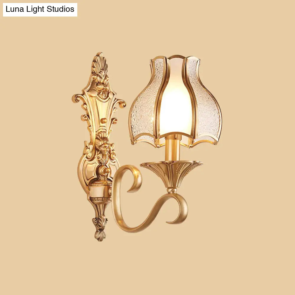 Traditional Floral Wall Mount Light Fixture With Gold Ripple Glass