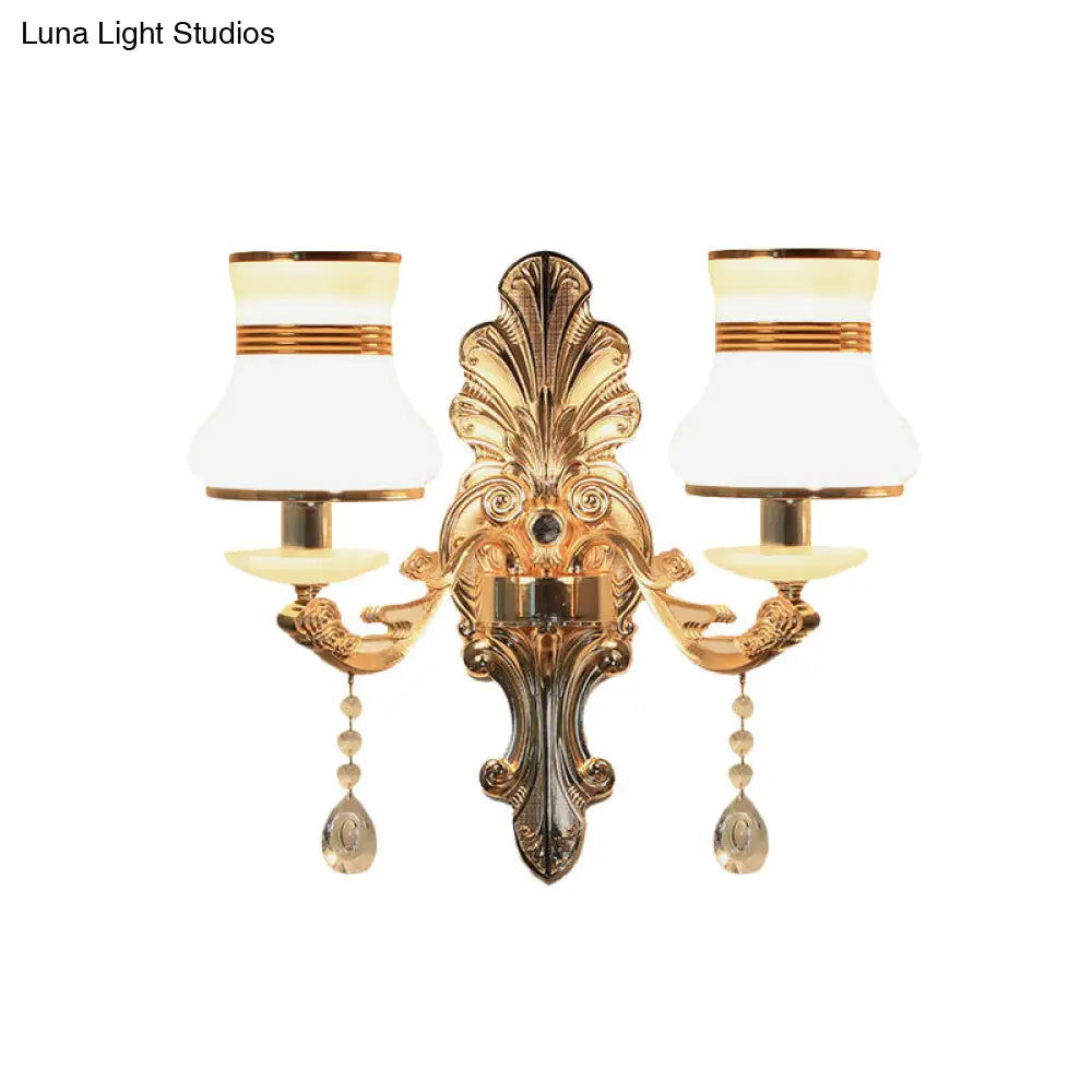 Traditional Frosted Glass Beaker Wall Sconce With Gold Finish - 2 Light Lamp