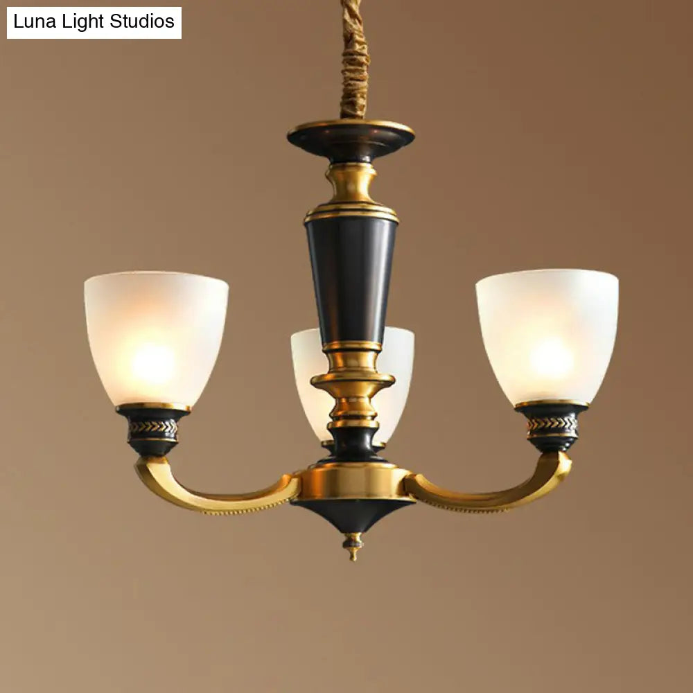 Traditional Frosted Glass Bell Chandelier - Black-Bronze Hanging Ceiling Light For Living Room