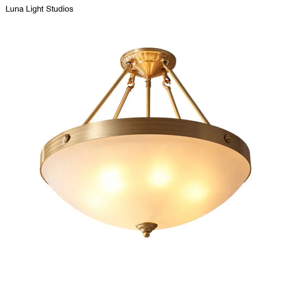 Traditional Frosted Glass Bowl Semi Flush Light - Gold 3 Lights For Dining Room 12’/16’/19.5’ Wide