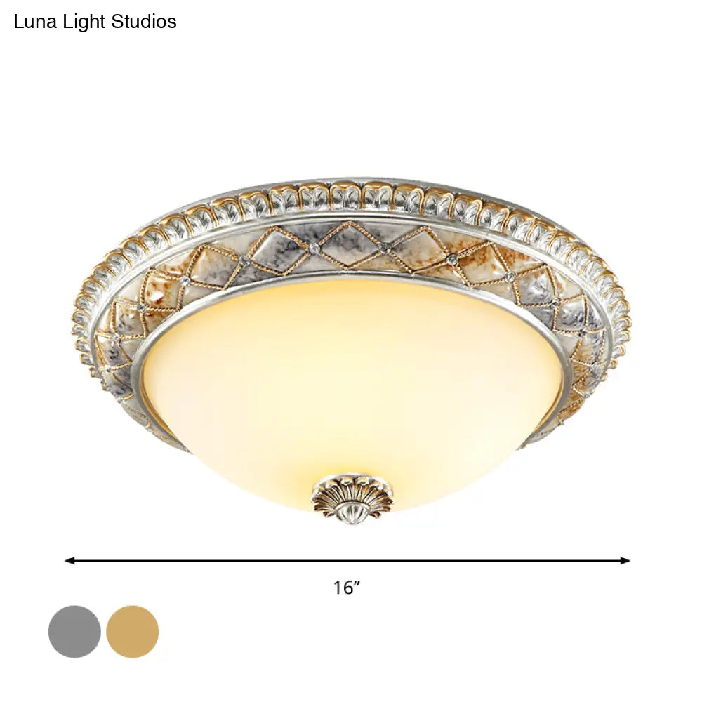 Traditional Frosted Glass Dome Ceiling Light Fixture - 14’/16’/19.5’ Gold/Silver Finish Flush
