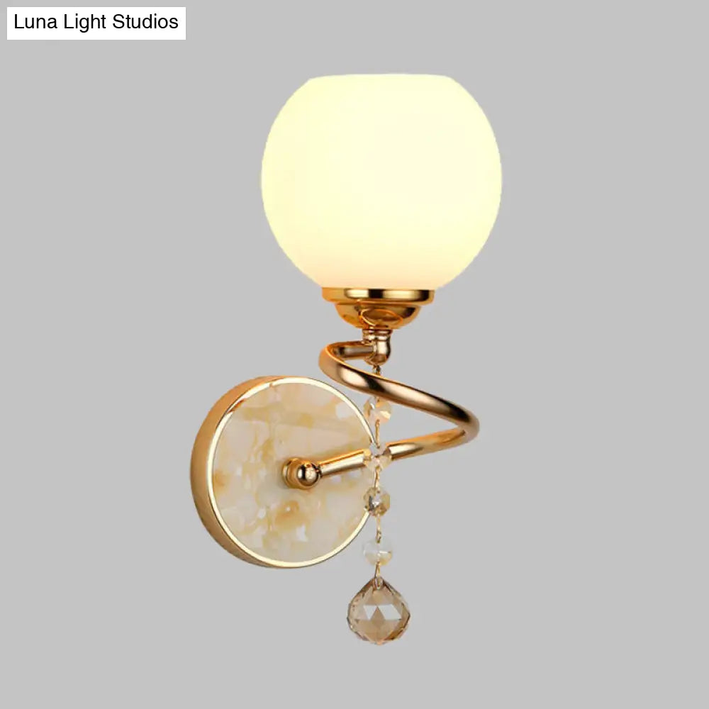 Traditional Frosted Glass Dome Sconce Light With Crystal Ball And Gold/Chrome Wall Mount