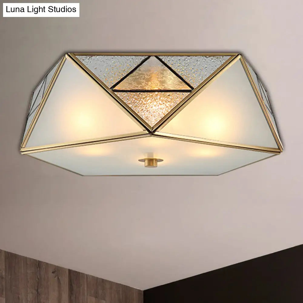Traditional Geometric Curved Frosted Glass Panel Ceiling Flush Mount - 4/5 Lights Light In Brass