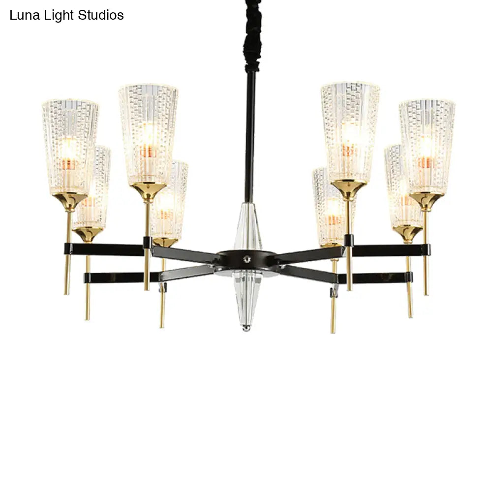 Traditional Glass Cone Pendant Chandelier - Clear 6/8 Lights Ideal For Living Room