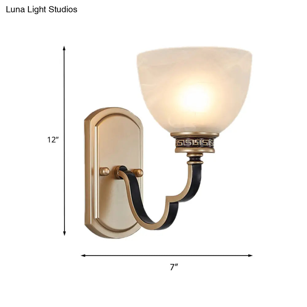 Traditional Gold Dome Wall Mount Sconce Light With Frosted Glass And Wavy Arm Ideal For Living Rooms