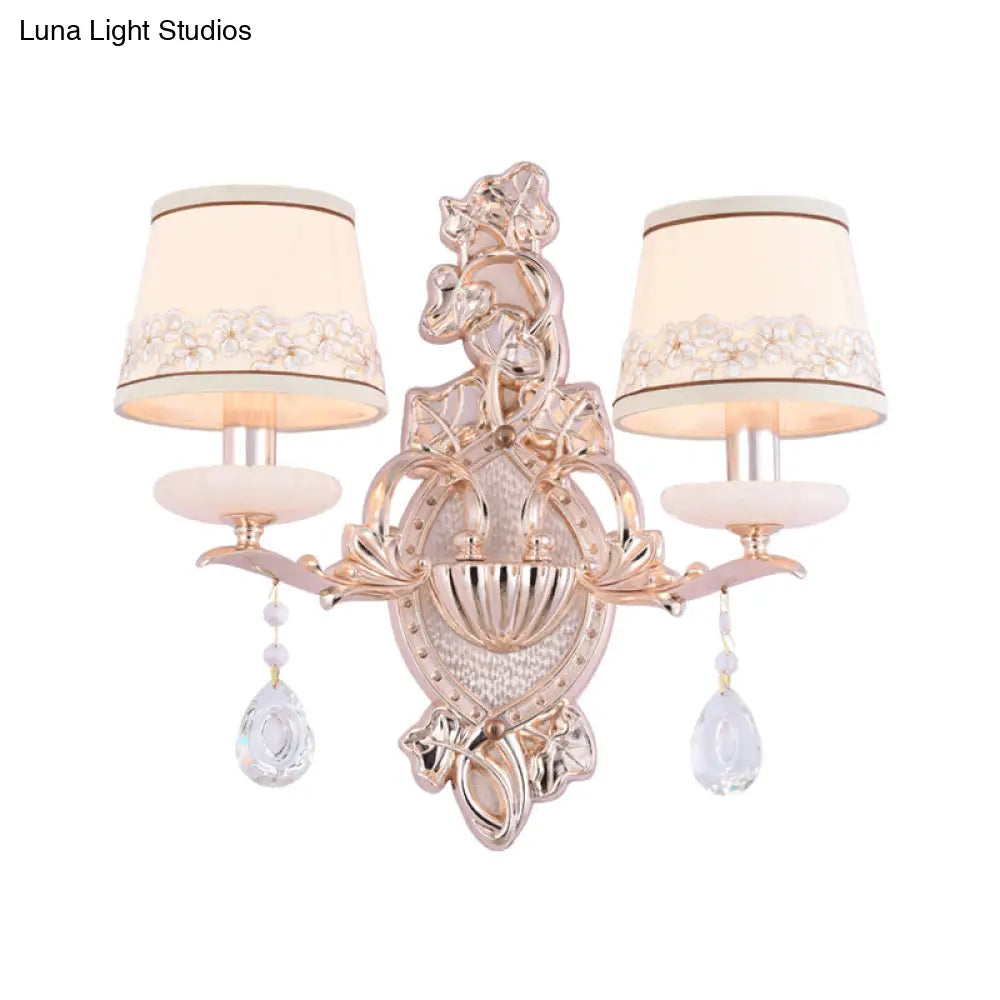 Traditional Gold Wall Mount Lamp With Fabric Shade - Ideal For Bedroom Or Candlelight Ambiance 2