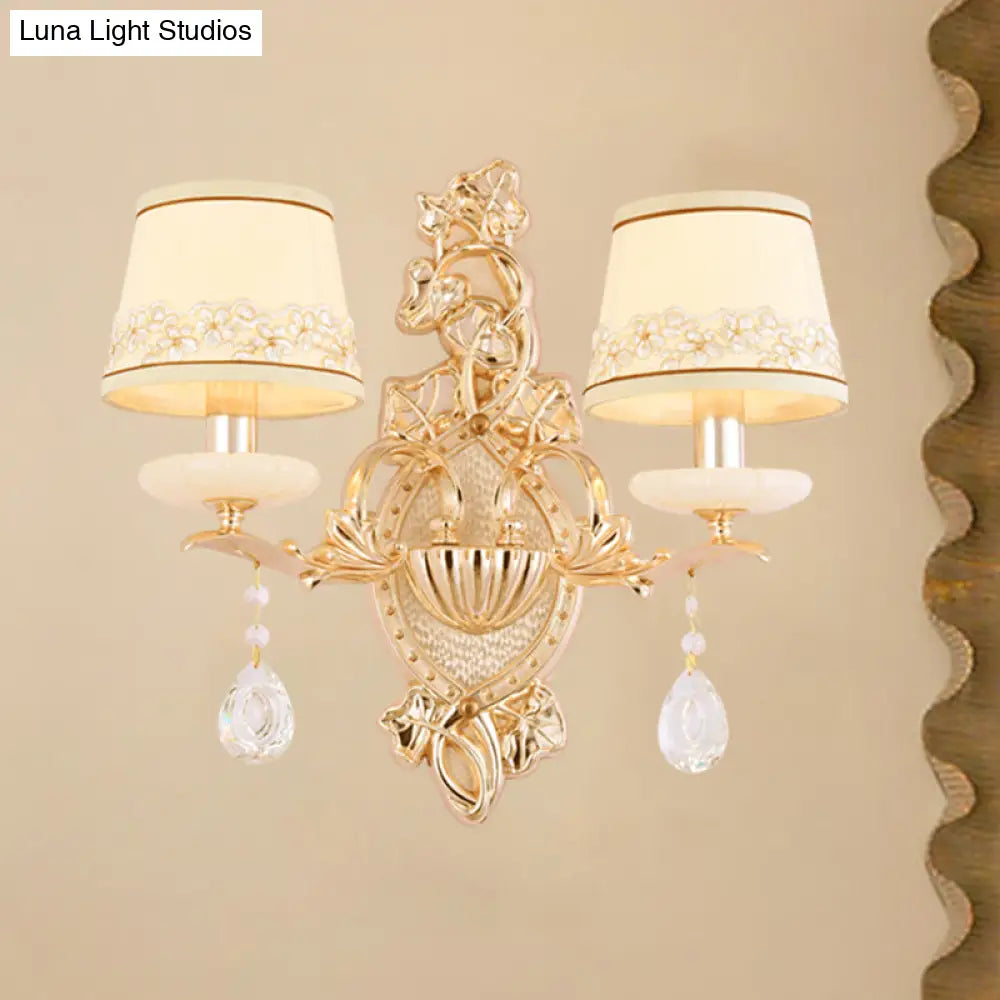 Traditional Gold Wall Mount Lamp With Fabric Shade - Ideal For Bedroom Or Candlelight Ambiance 2