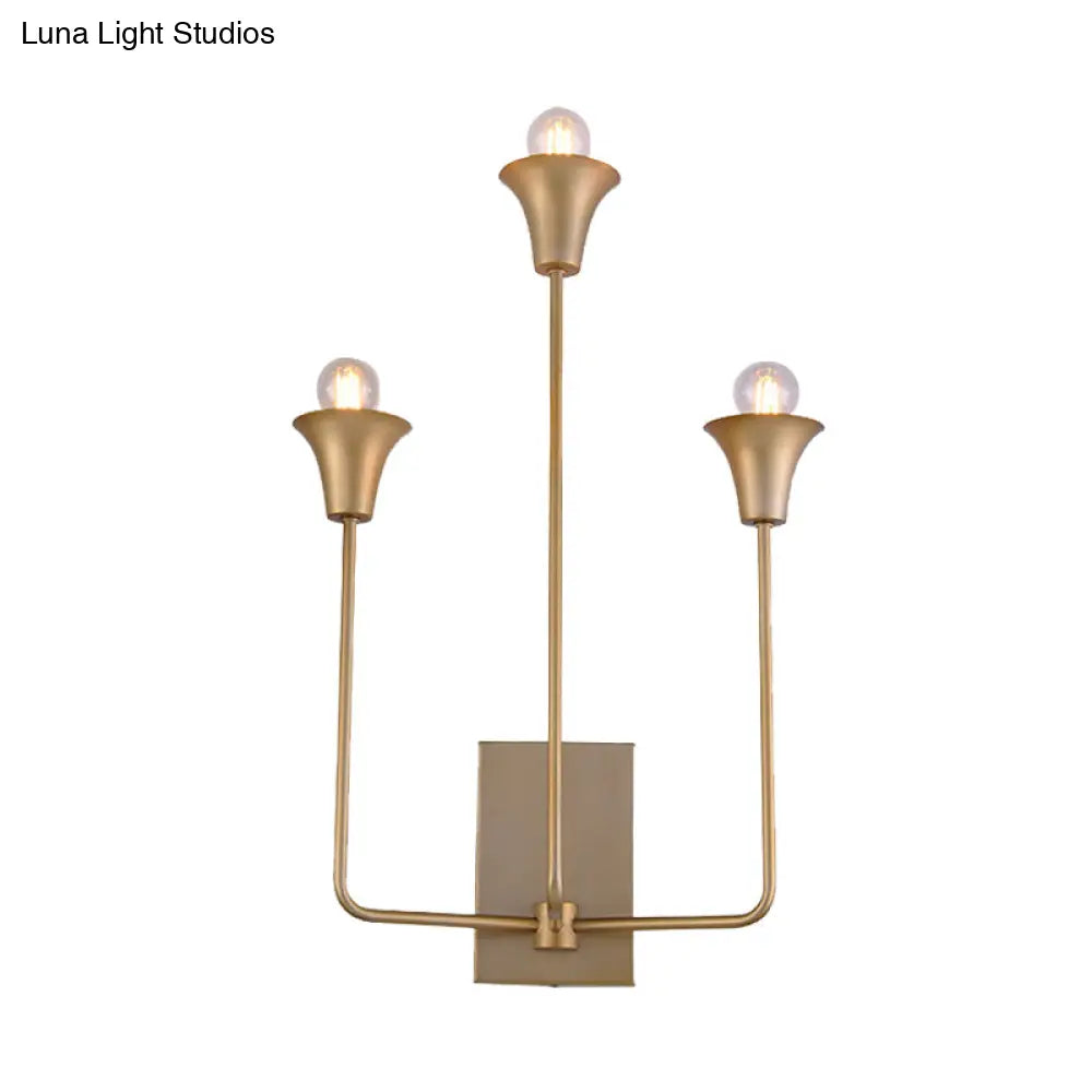 Traditional Metal Starburst Wall Lamp With 3 Bulbs - Brass Sconce Light Fixture For Bedroom