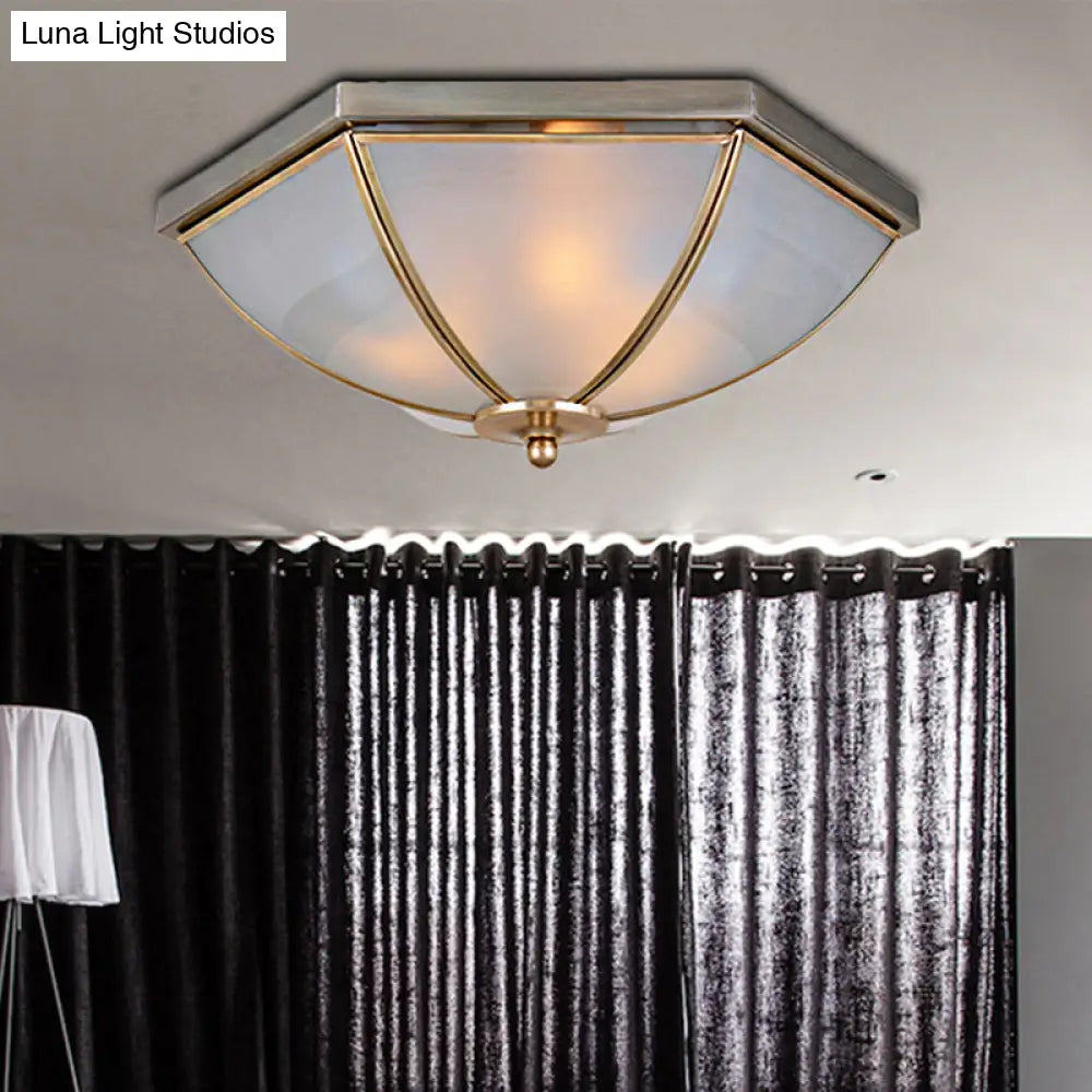 Traditional Opal Glass Ceiling Mounted Flush Mount Light Fixture With 3 Bulbs In Brass