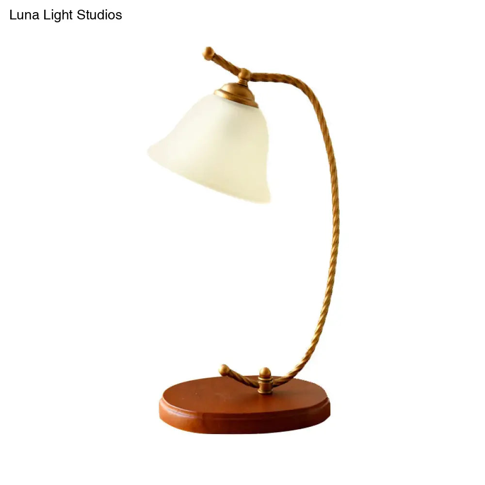 Traditional Red Brown Bedroom Desk Lamp - Study Light With White Glass Shade