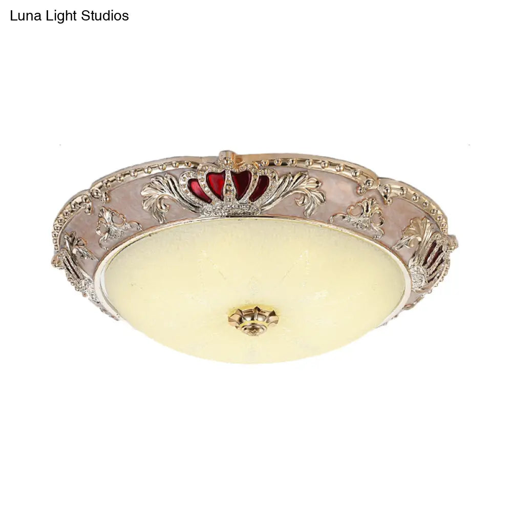 Traditional Resin Crown Flush Led Ceiling Lamp For Bedroom Apricot/Green