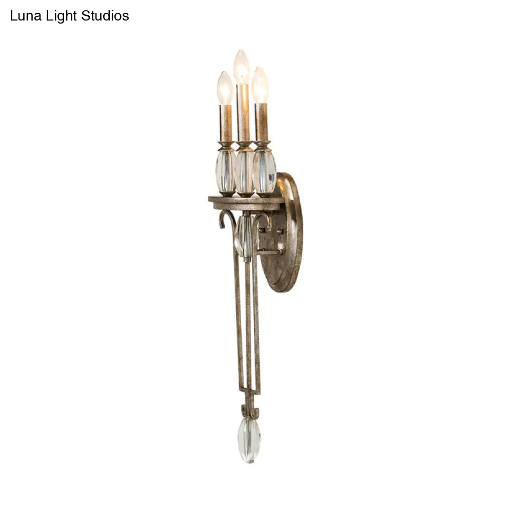 Traditional Rust Metal Candle Sconce With 3 Lights For Bedroom Wall