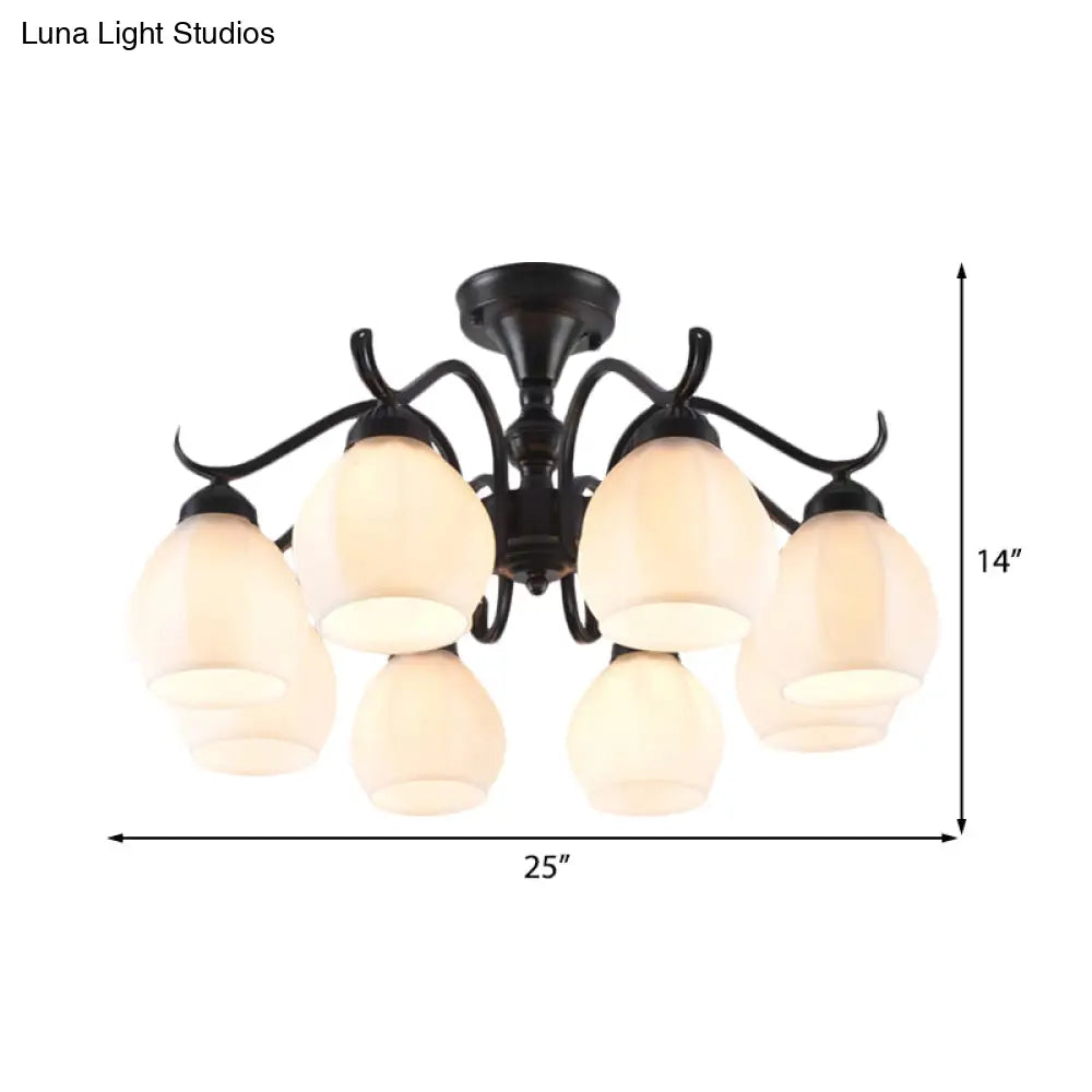 Traditional Semi Flush Ceiling Lamp In Black Bubble Shape White Glass 3/5/6 Lights - Ideal For