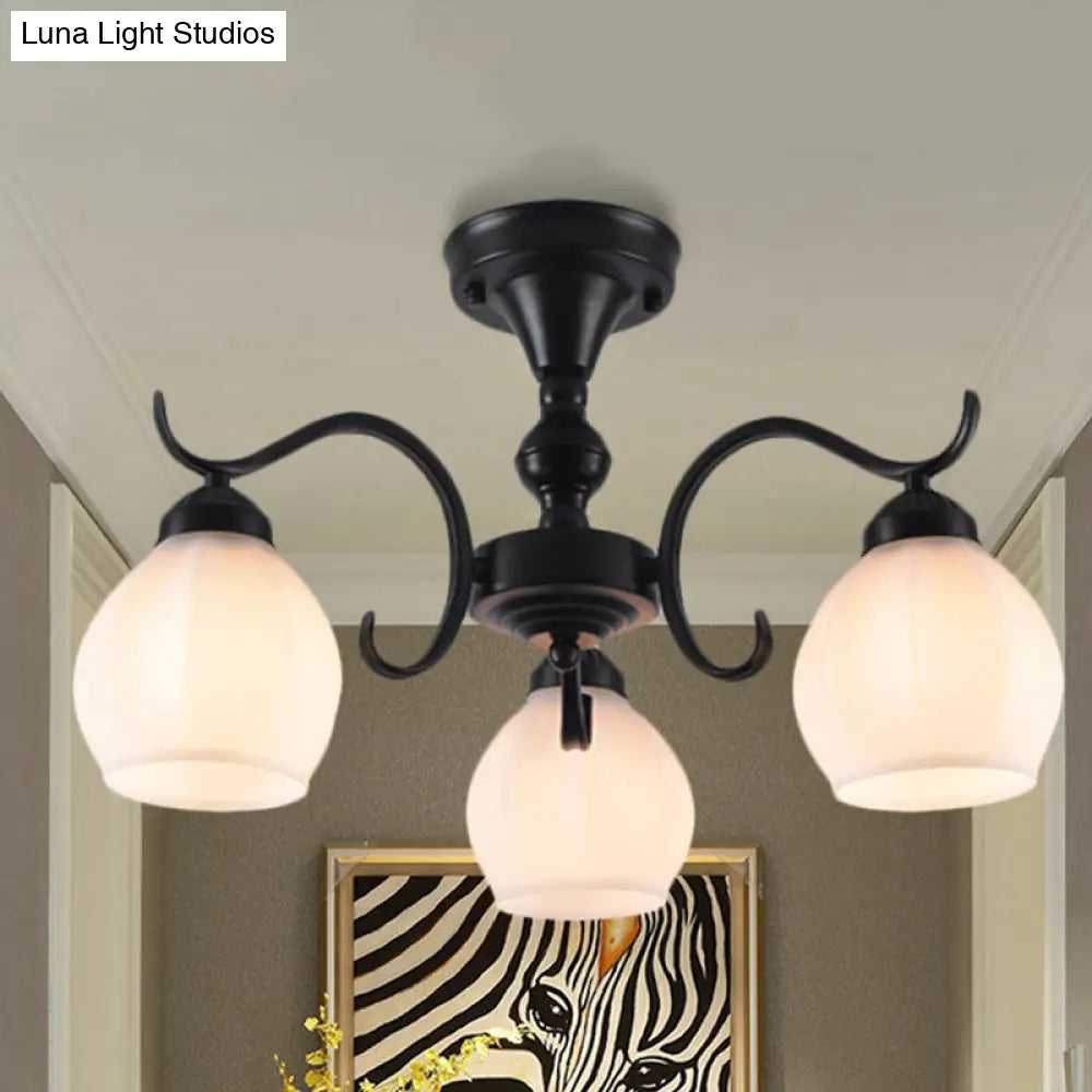 Traditional Semi Flush Ceiling Lamp In Black Bubble Shape White Glass 3/5/6 Lights - Ideal For