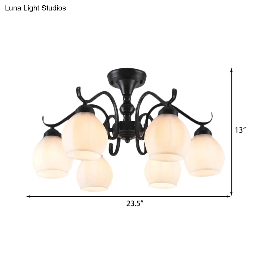 Traditional Semi Flush Ceiling Lamp In Black Bubble Shape White Glass 3/5/6 Lights - Ideal For