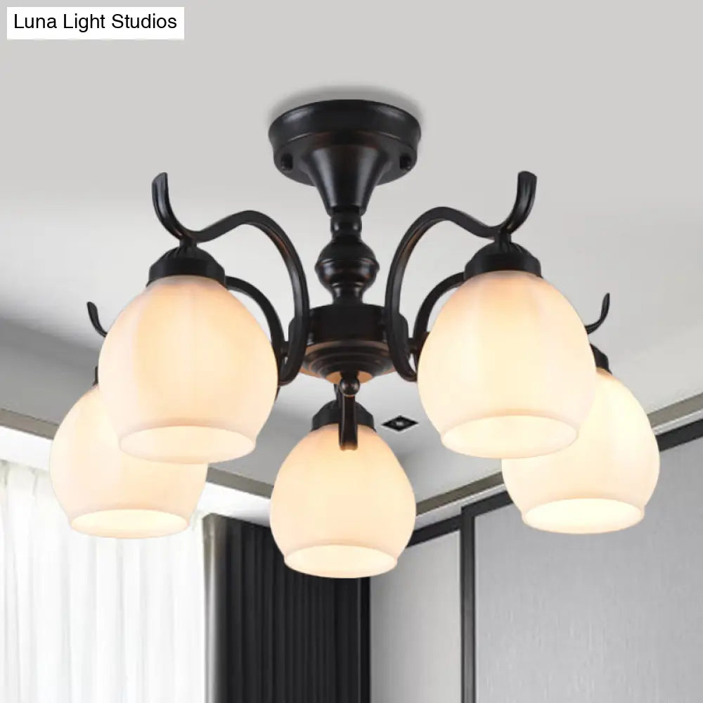 Traditional Semi Flush Ceiling Lamp In Black Bubble Shape White Glass 3/5/6 Lights - Ideal For