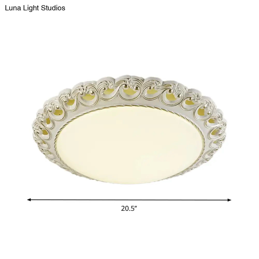Traditional Style White - Gold Flushmount Led Bedroom Ceiling Light With Opal Glass Fixture
