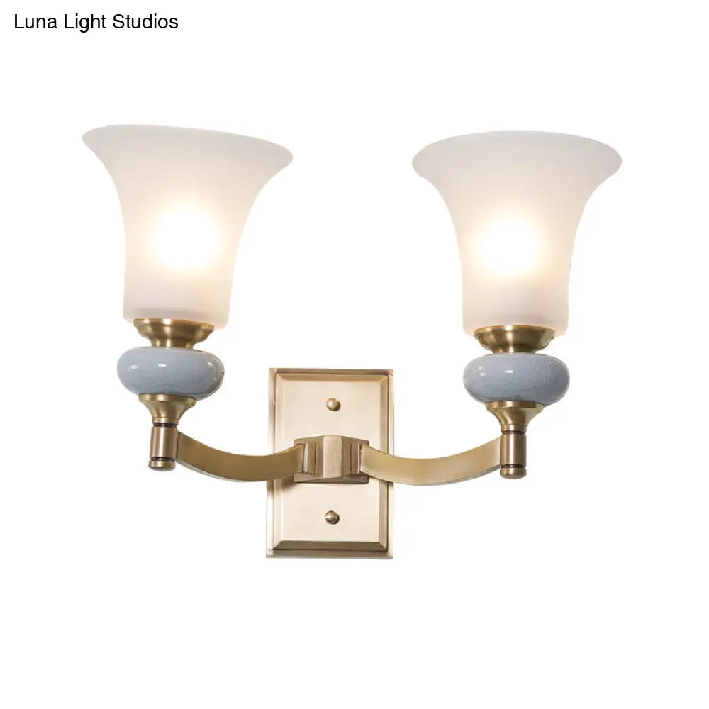 Traditional White Glass Bell Up Wall Mount Gold Lamp For Living Room