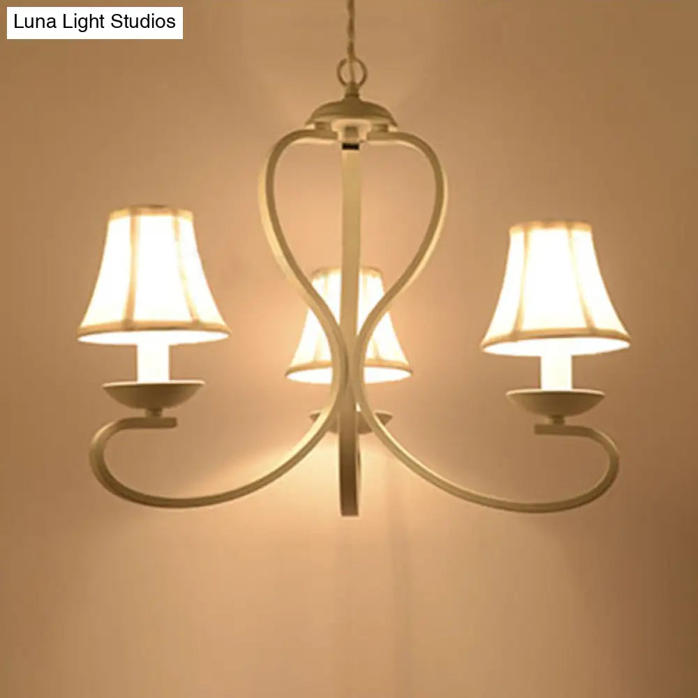 Traditional White Scalloped Chandelier - 3/6/8 Light Fabric Hanging Pendant For Living Room