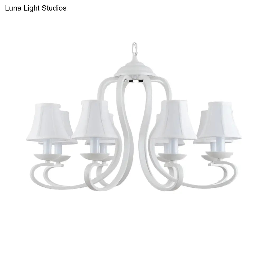 Traditional White Scalloped Chandelier - 3/6/8 Light Fabric Hanging Pendant For Living Room