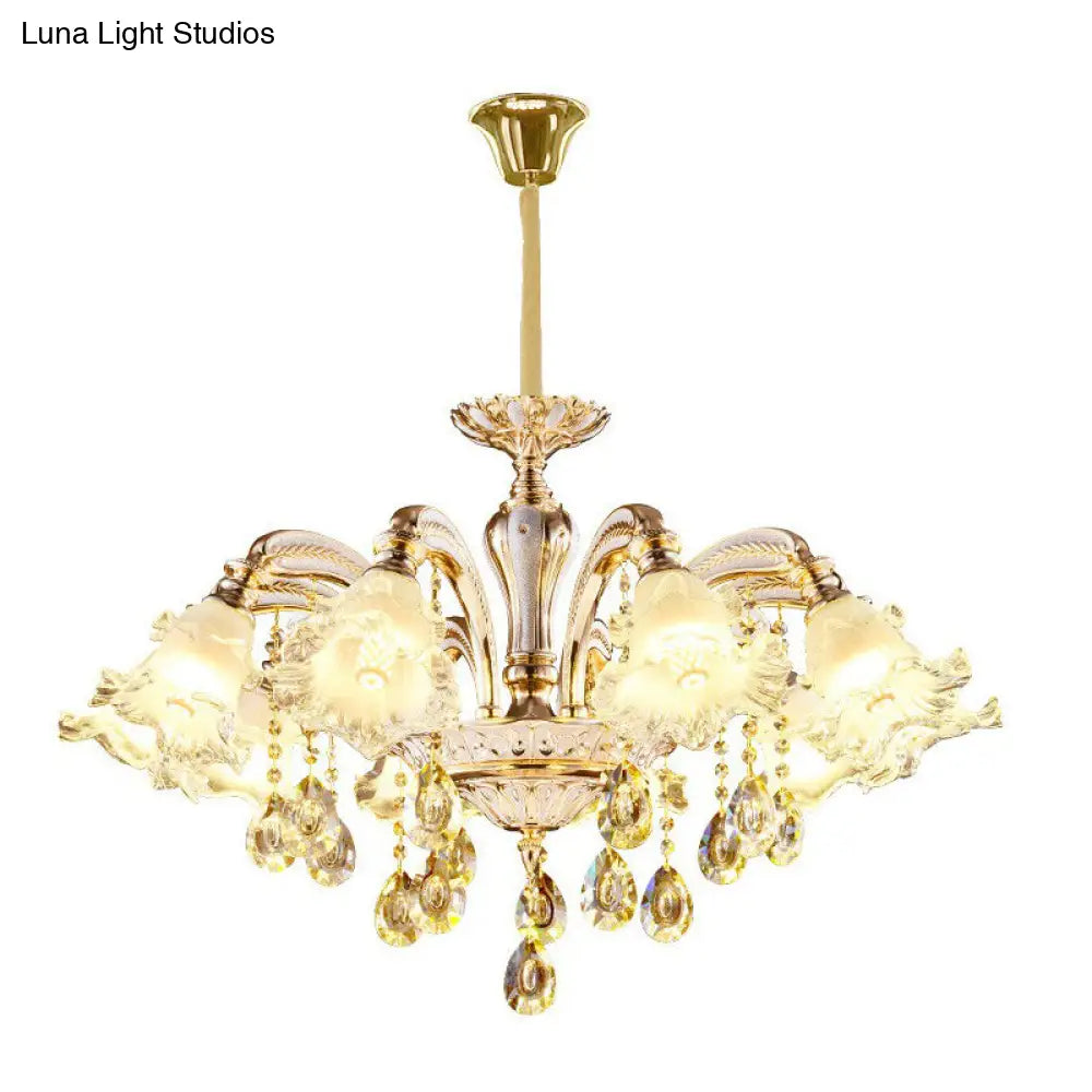 Transitional Ruffled Glass Chandelier Light For Living Room - Hanging Ceiling Fixture
