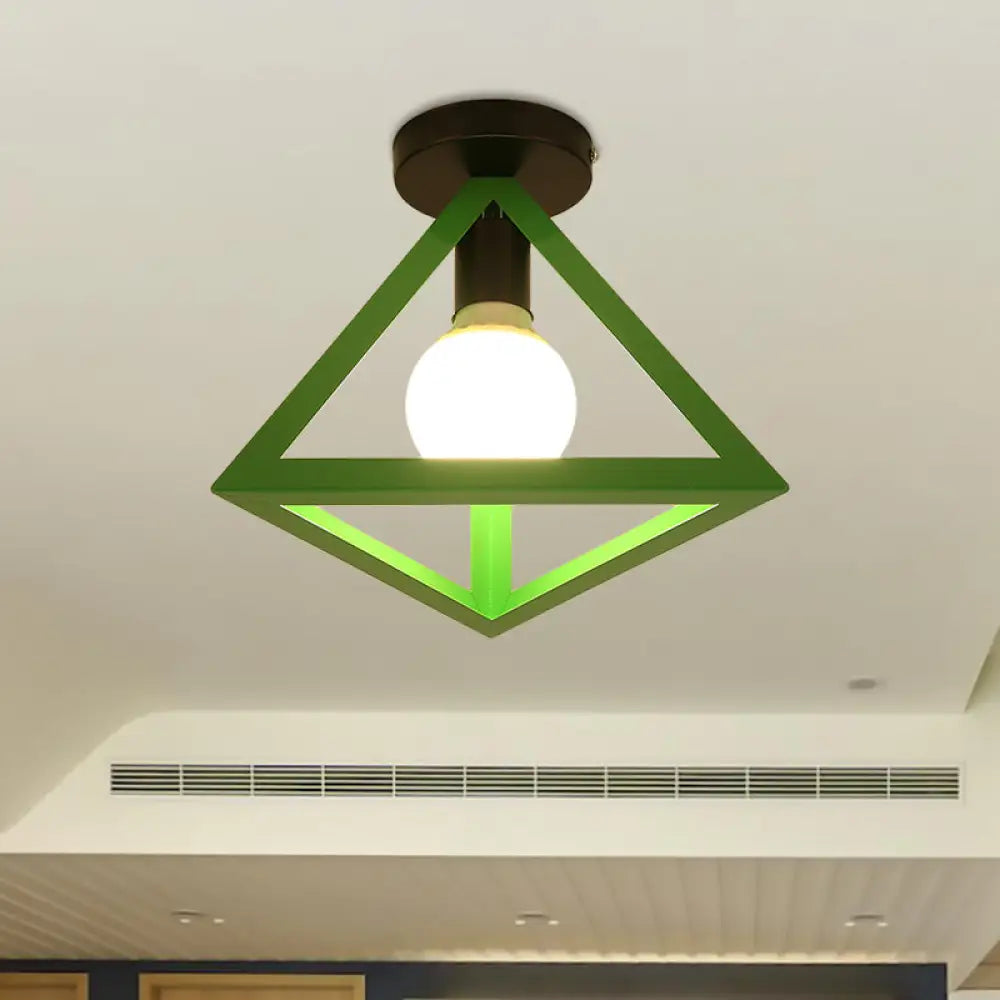 Triangle Ceiling Fixture With Cage Shade Loft - Style 1 - Bulb Metal Semi - Flush Mount Light –