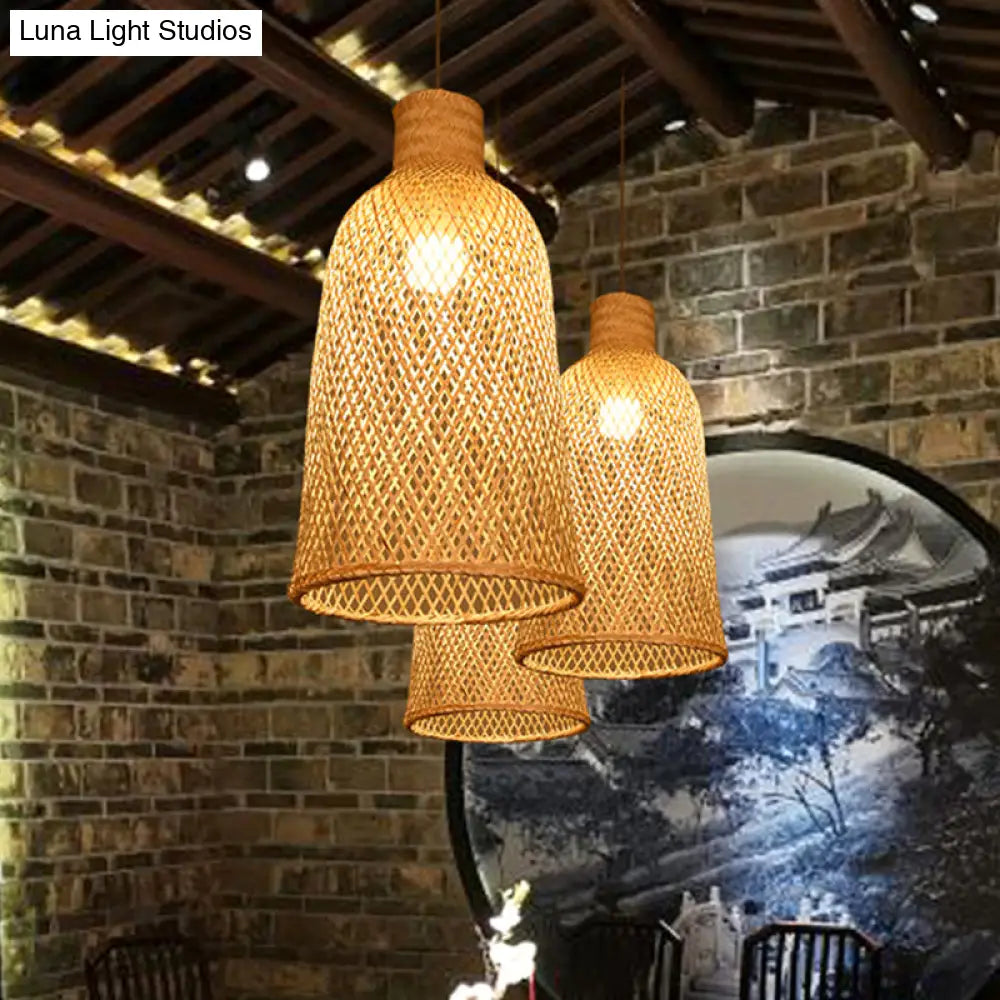 Trumpet Pendant Lighting Bamboo Wood Hanging Light Fixture