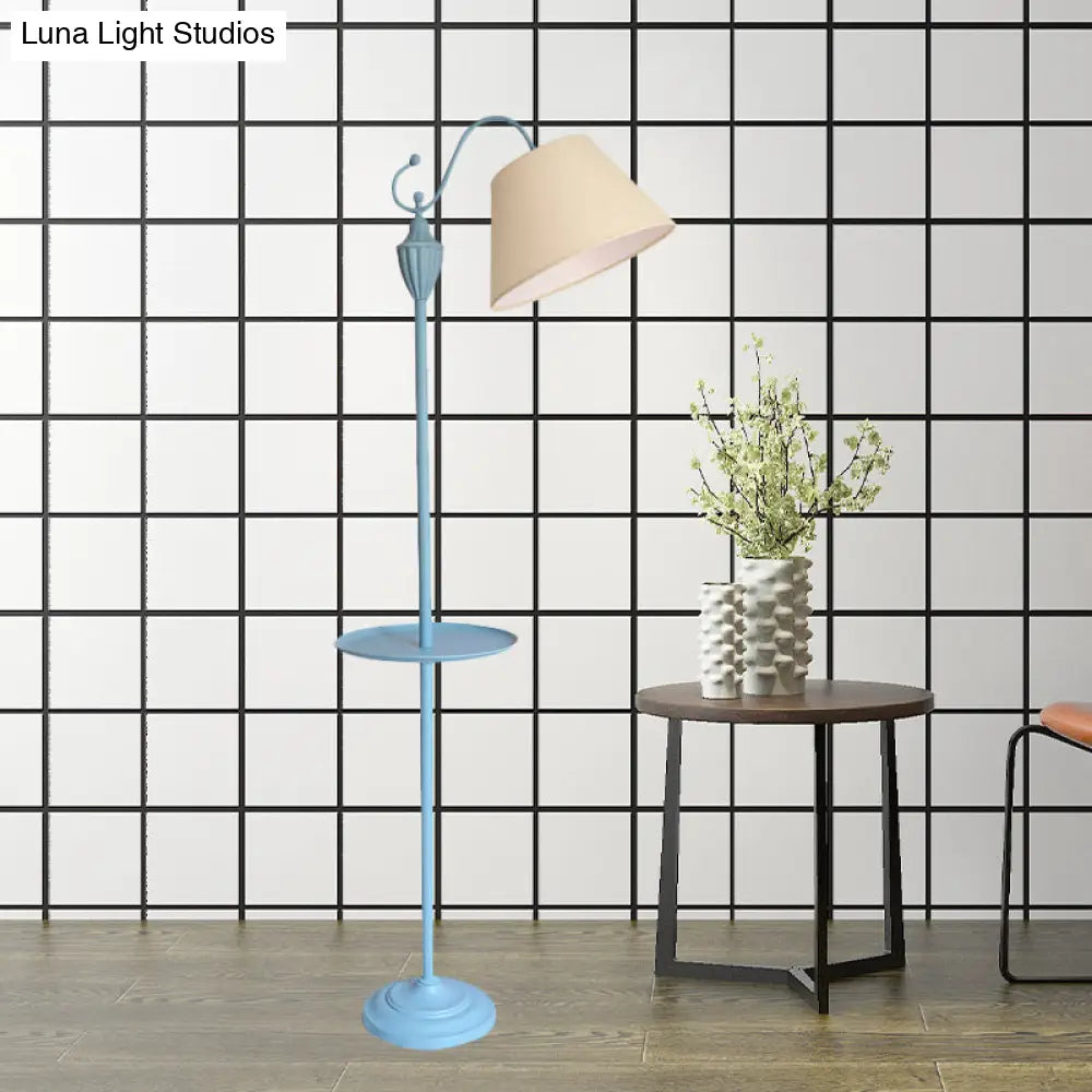 Truncated Cone Shade Floor Lamp In Macaron Fabric - Pink/Blue/Yellow | 1 Bulb Storage Tray Ideal For