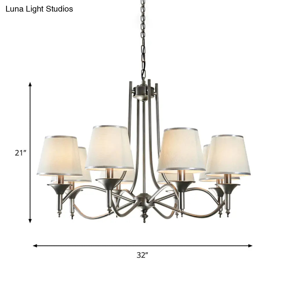 Twisted Arm Chandelier 8 Bulbs Pendant Light Kit - Traditional Metallic Design In Silver/Blue/White