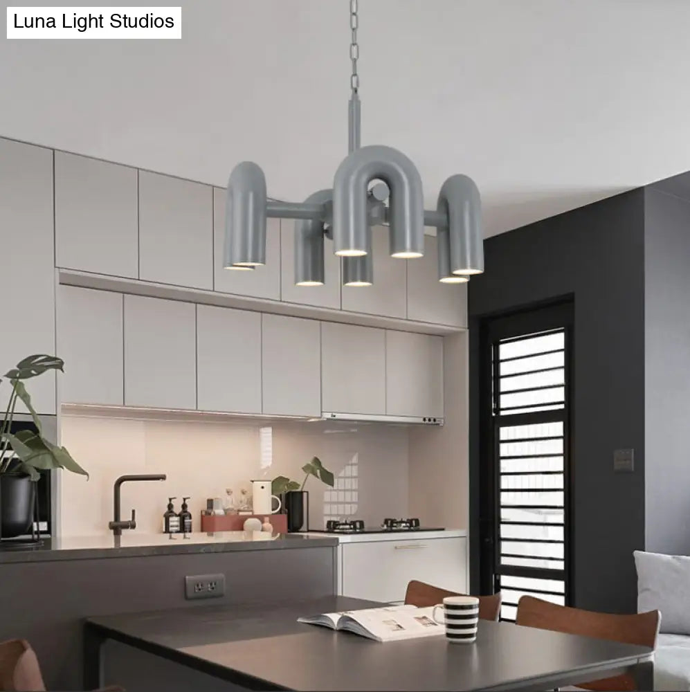 U-Shaped Led Chandelier: Sleek Metal Art Deco Lighting For Living Room
