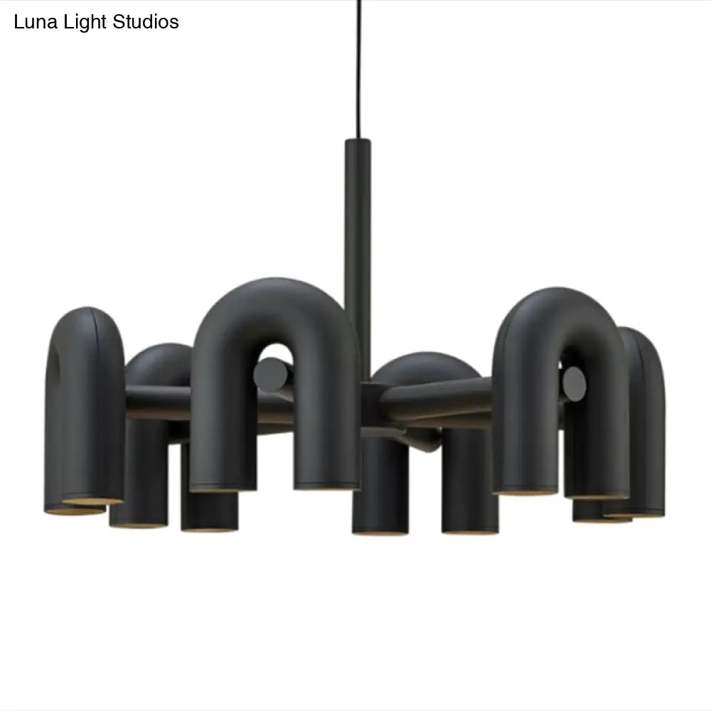 U-Shaped Led Chandelier: Sleek Metal Art Deco Lighting For Living Room