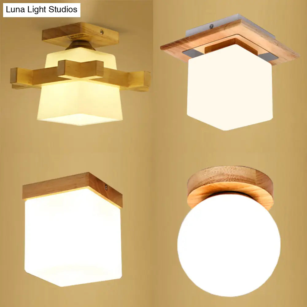 Ultra - Contemporary 1 - Light White Glass Semi Flush Chandelier Ceiling Light For Hallway