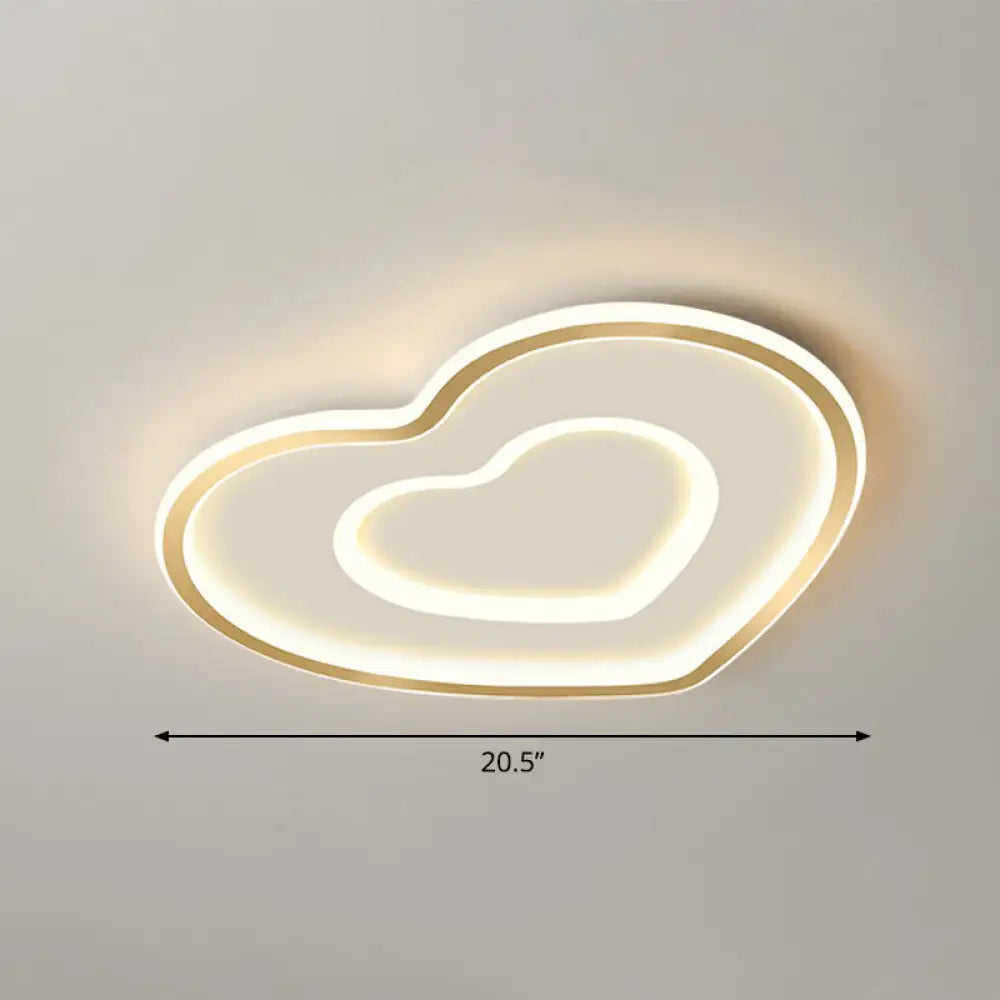 Ultra - Thin Gold Love Heart Led Ceiling Light For Bedroom / 20.5’ Remote Control Stepless Dimming