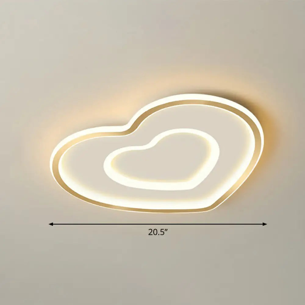 Ultra - Thin Gold Love Heart Led Ceiling Light For Bedroom / 20.5’ Warm