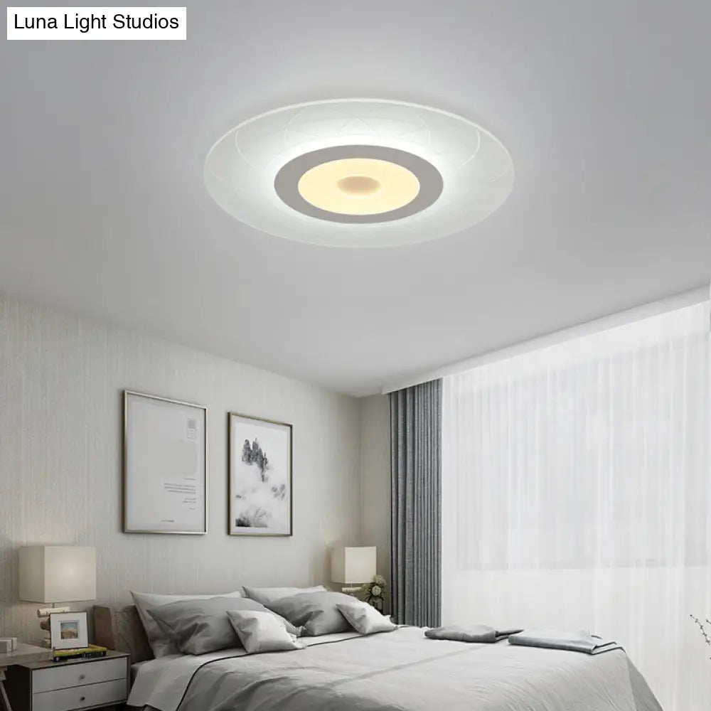 Ultrathin Flush Ceiling Light With Floral Pattern - Led Acrylic Fixture White