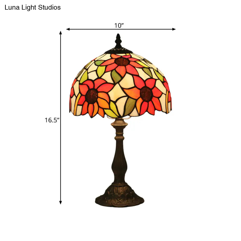 Victorian Bronze Sunflower Pattern Night Light With Glass Shade - Bedside Lighting