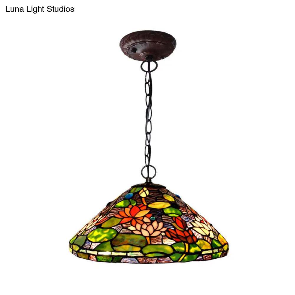 Victorian Stained Glass Chandelier - Green Blossom Pendant with 2 Lights Green