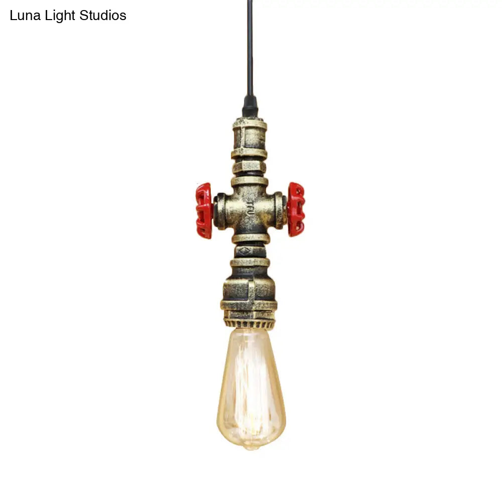 Vintage 1-Head Metal Pendant Light With Exposed Bulb - Antique Black/Silver Finish For Restaurant