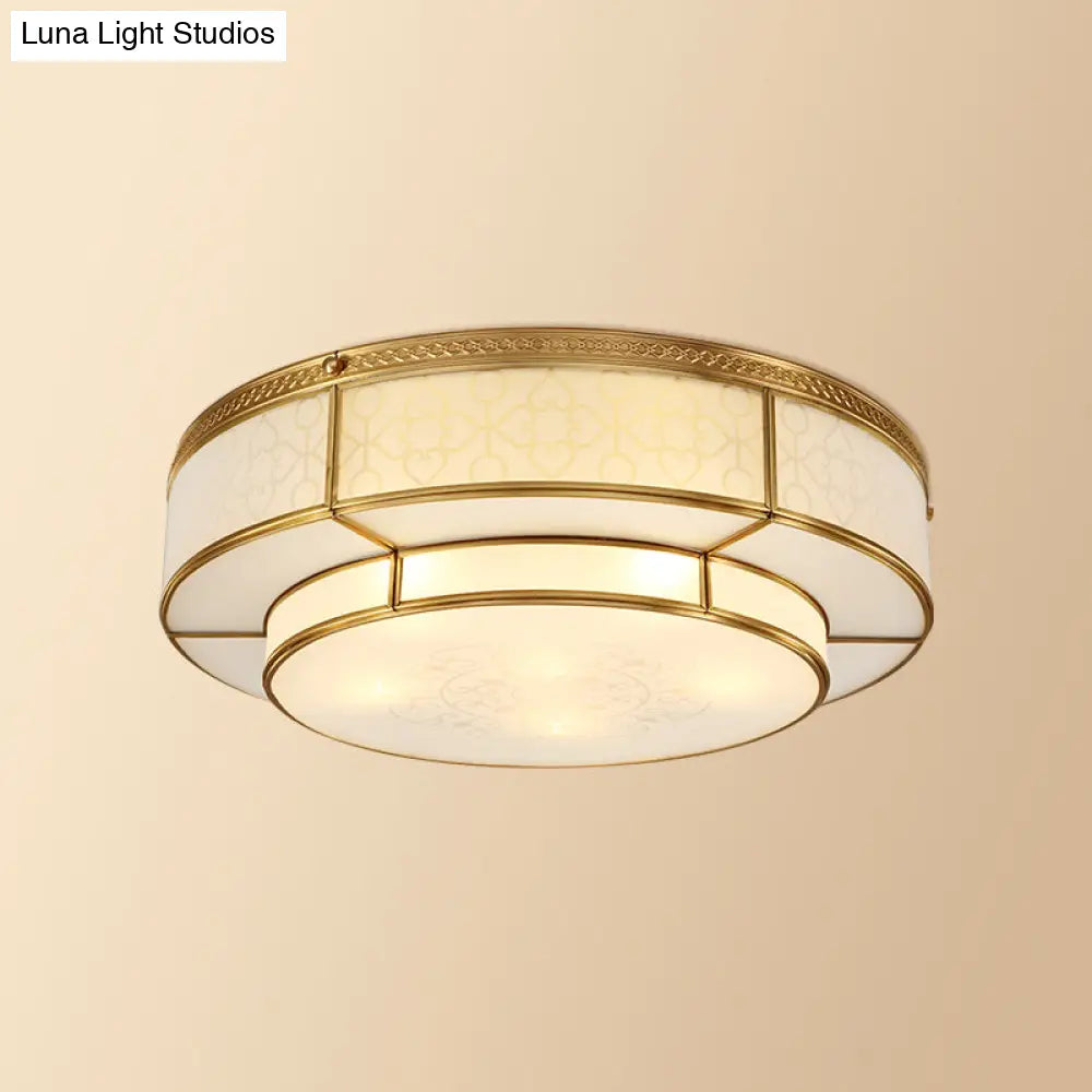 Vintage 2 Layer Frost Glass Flush Mount Ceiling Light In Gold - Living Room Décor