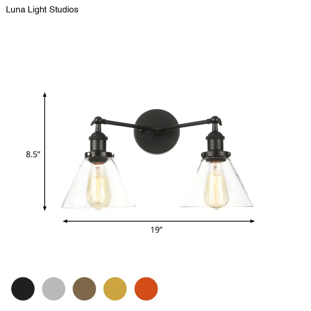 Vintage 2-Light Clear Glass Wall Sconce In Black/Brass/Bronze- Perfect For Living Rooms