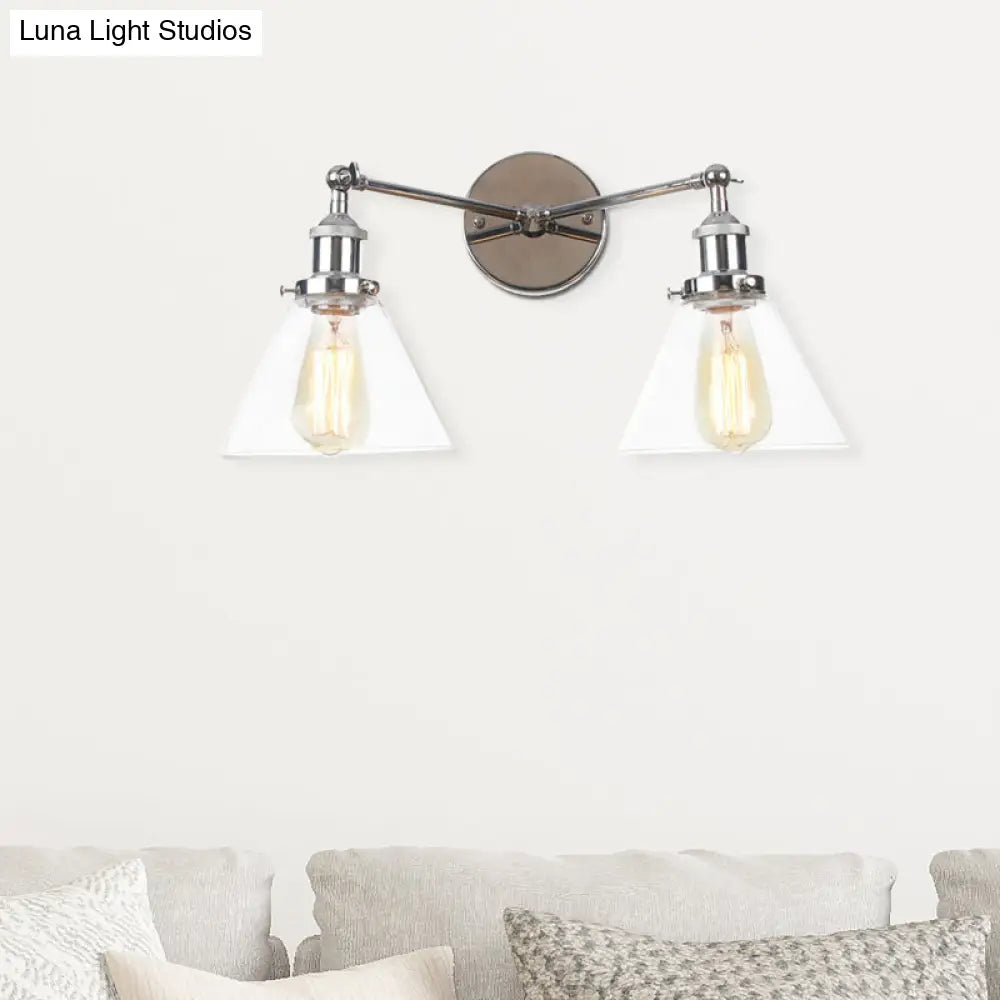 Vintage 2-Light Clear Glass Wall Sconce In Black/Brass/Bronze- Perfect For Living Rooms